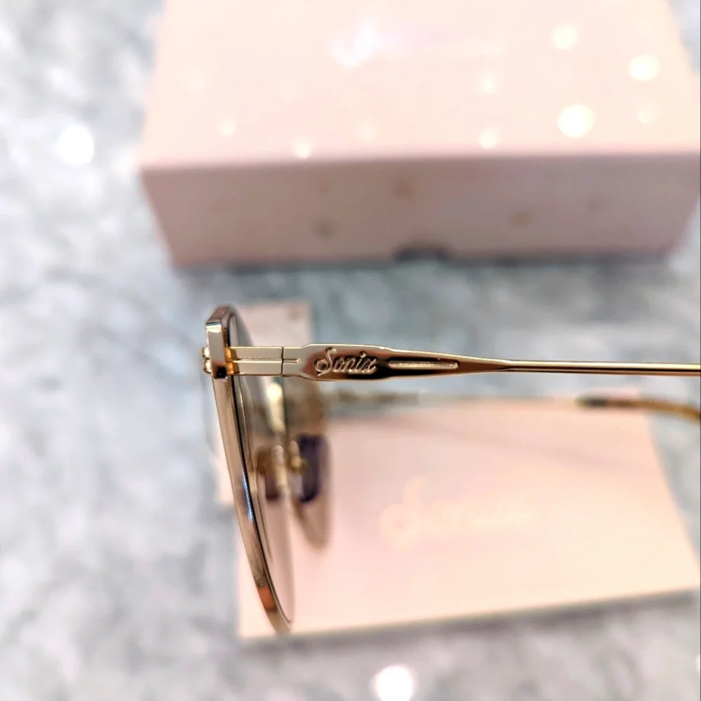 Sonix Ibiza Cat Eye Wire Frame Gold Tone Sunglasses - Picture 6 of 10